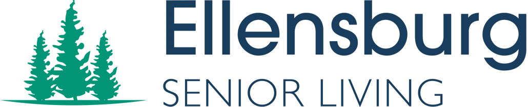 Ellensburg Senior Living word and tree logo in blue and green.